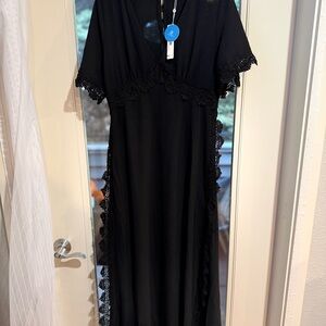 Cupshe Black Maxi Swimwear Dress with Lace Detail